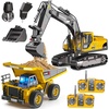 image:imageRemote Control Excavator and Dump Truck Toy Set for Kids 24GHz RC Construction Vehicles with Light Sound Effects Metal Bucket Claw and Drill Attachments Engineering Truck Toys for Boys and GirlsRC Excavator and Truck