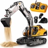 image:imageRemote Control Excavator and Dump Truck Toy Set for Kids 24GHz RC Construction Vehicles with Light Sound Effects Metal Bucket Claw and Drill Attachments Engineering Truck Toys for Boys and GirlsRC Excavator