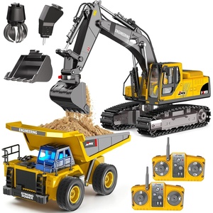 image:imageRemote Control Excavator and Dump Truck Toy Set for Kids 24GHz RC Construction Vehicles with Light Sound Effects Metal Bucket Claw and Drill Attachments Engineering Truck Toys for Boys and GirlsRC Excavator and Truck