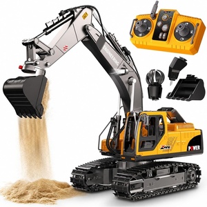 image:imageRemote Control Excavator and Dump Truck Toy Set for Kids 24GHz RC Construction Vehicles with Light Sound Effects Metal Bucket Claw and Drill Attachments Engineering Truck Toys for Boys and GirlsRC Excavator